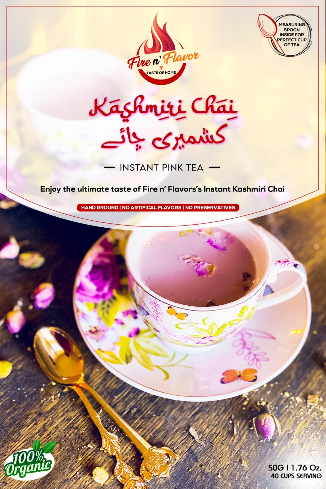 Fire N Flavor Instant Organic Kashmiri Chai 50g (40-45 cups) Pack of 2